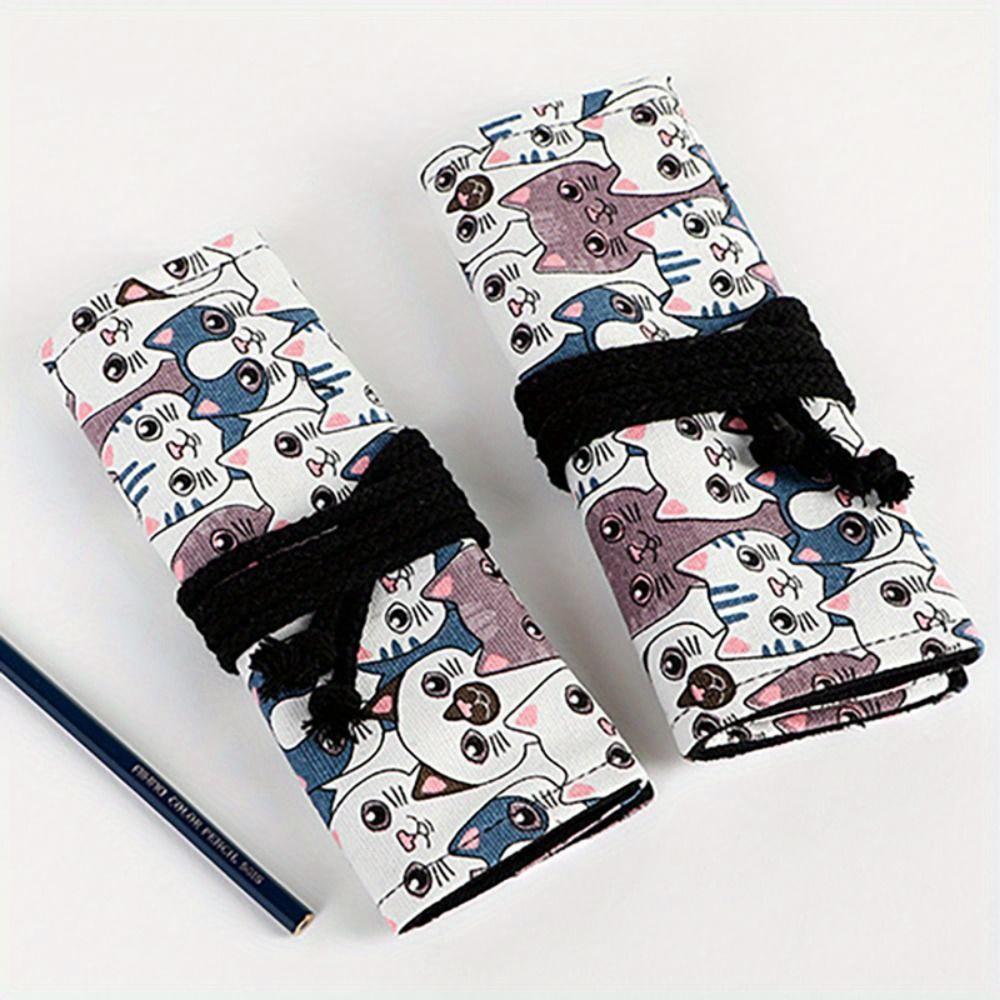 Constellation Printing Canvas Roll Up Pen Curtain Pencil Bag Case Makeup Brush Wrap Holder Storage Pouch Stationery Organizer