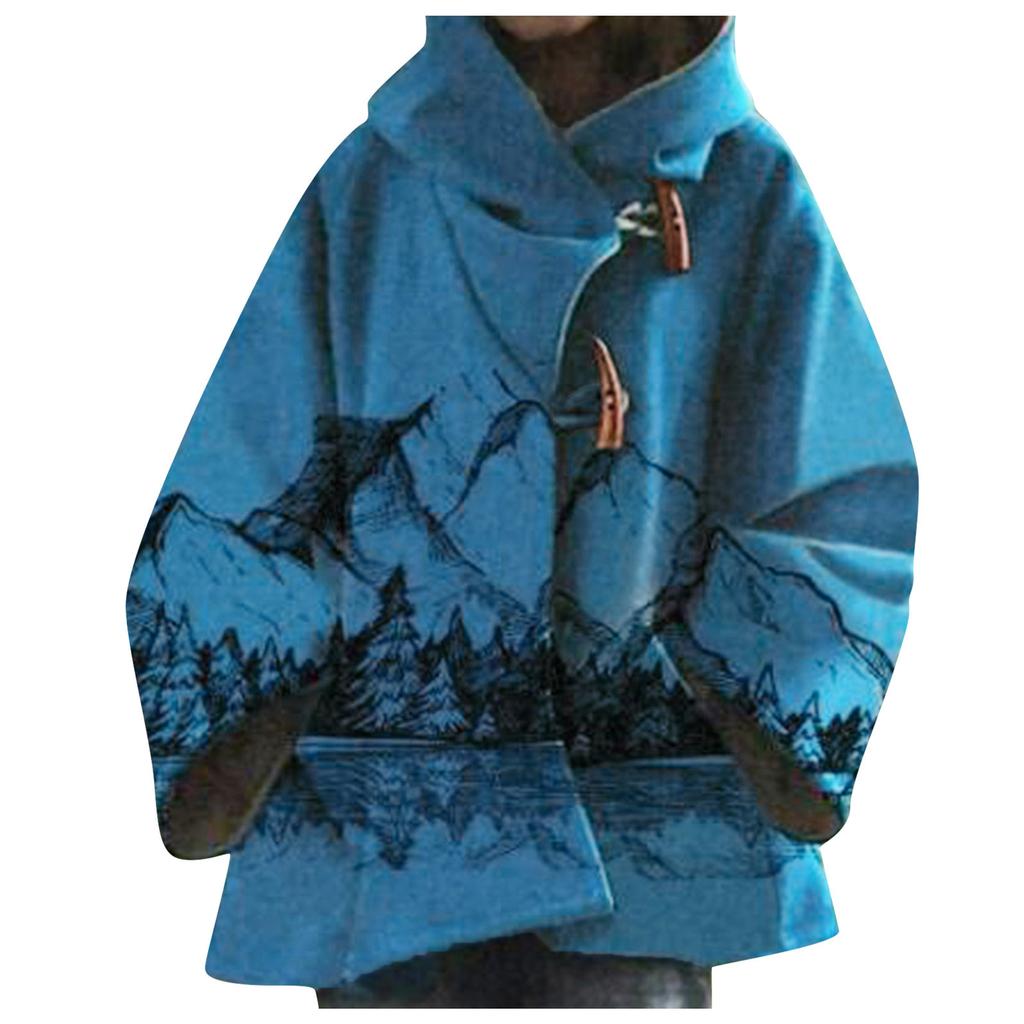 Women's  Winter Loose Horn Buckle Travel Style Cloak Coat