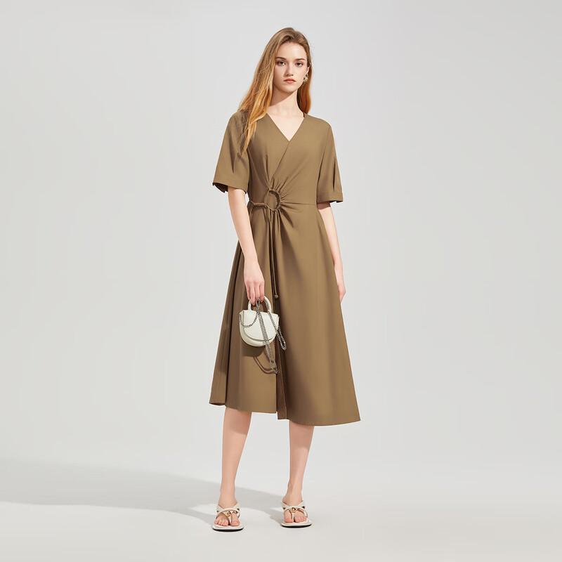 Women's Commuter V-Neck Short Sleeve Midi Dress
