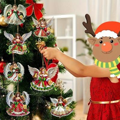 12Pcs New Handcrafted Victoria Angel Ornament Set Wooden Window Display Xmas Tree Pendant DIY 2D Flat Christmas Decorations