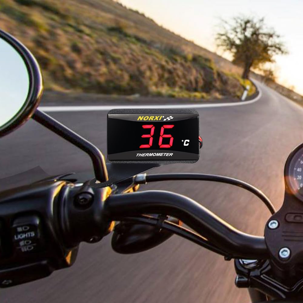 NORXI Ultra Thin Waterproof Motorcycle Thermometer 12V Universal Compact Thermometer