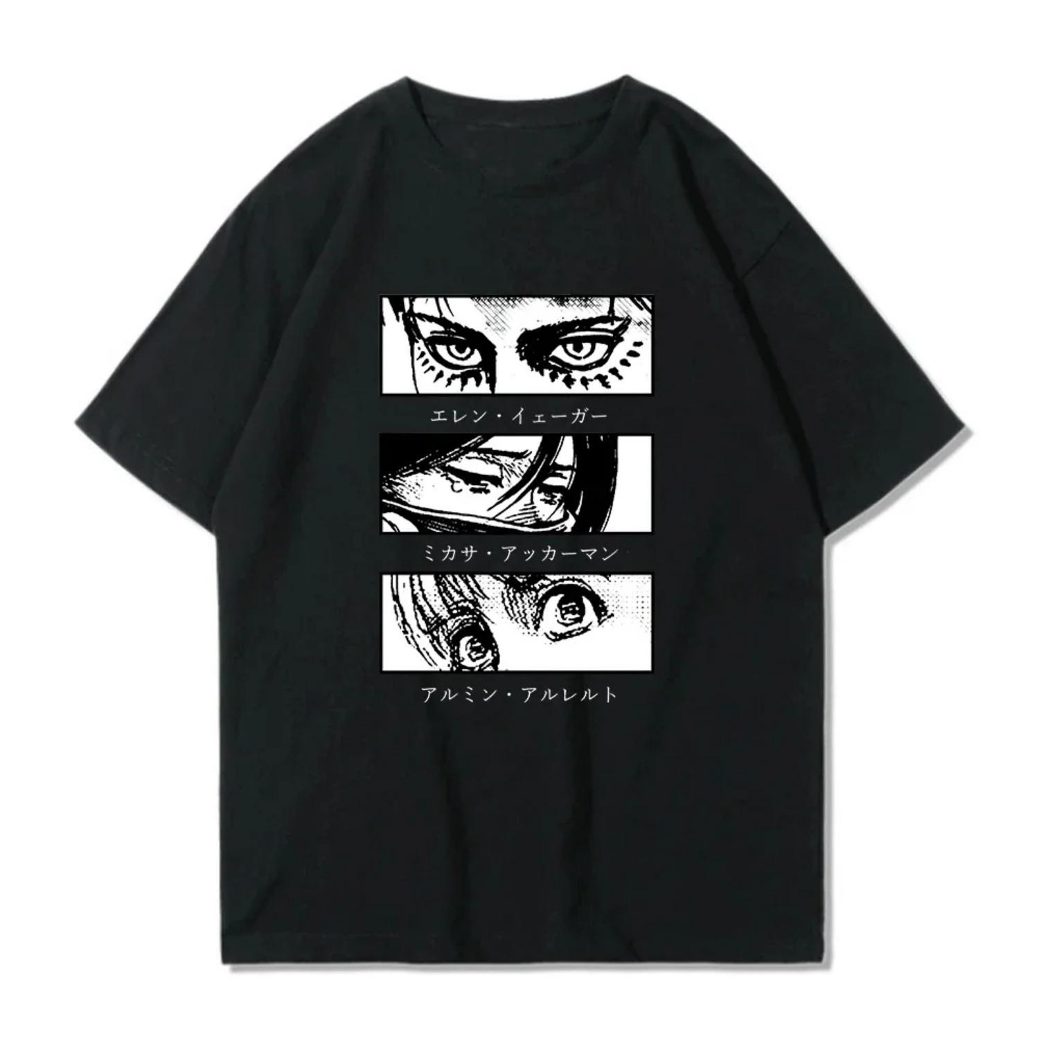 

2025 Summer Hot T-Shirt 100% Cotton Plus Size Streetwear Casual O-Neck Japanese Anime Printed Oversized Unisex Tees S чёрный