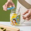 Kreative Cartoon Weltraum kleines Mädchen Glas Hochborosilikat Skala Glas Kleiner frischer Stil Wasserbecher mit Deckel Löffel