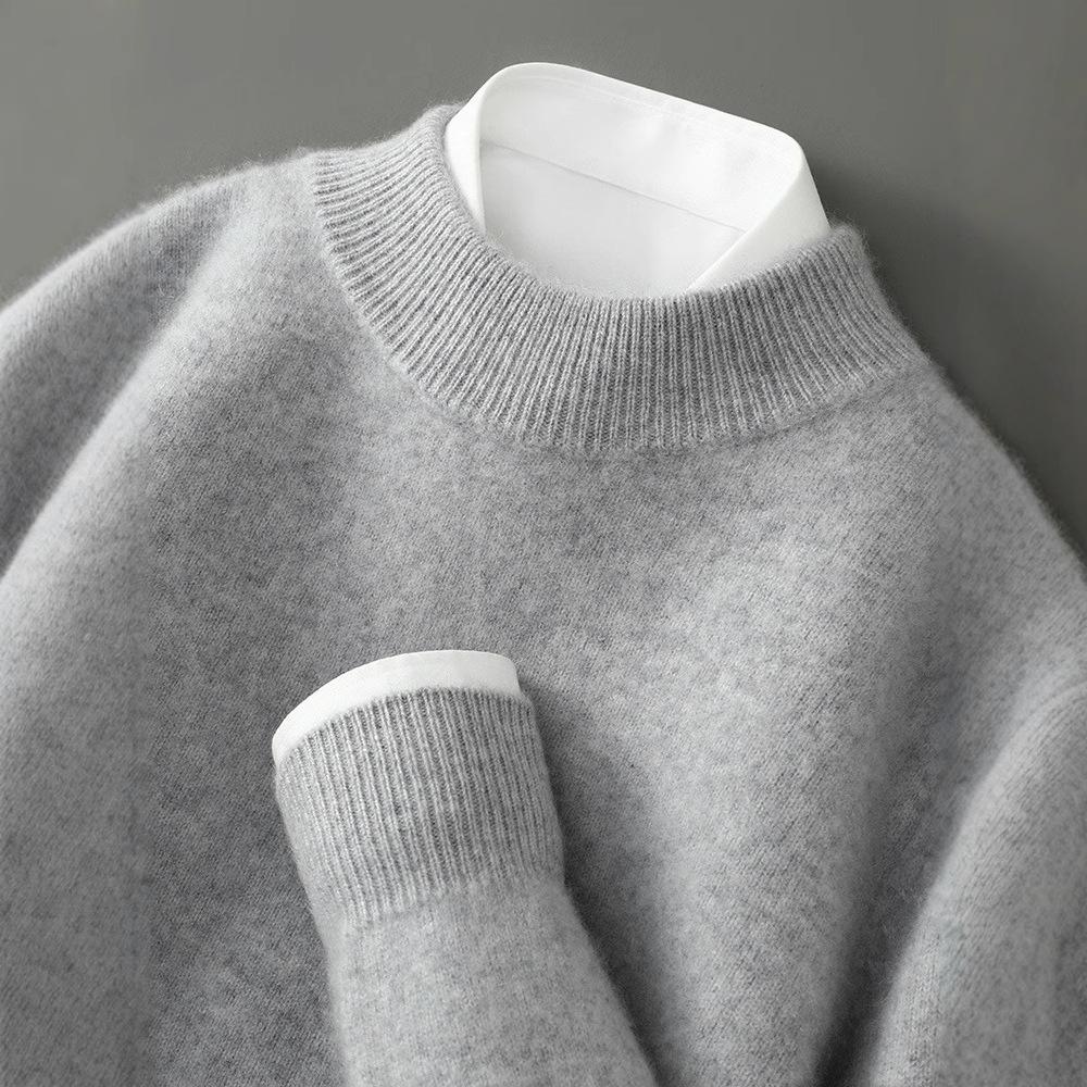 New Semi-turtleneck Cashmere Sweater Men's Thickened Sweater Solid Color Long-sleeved Wool Knitting
