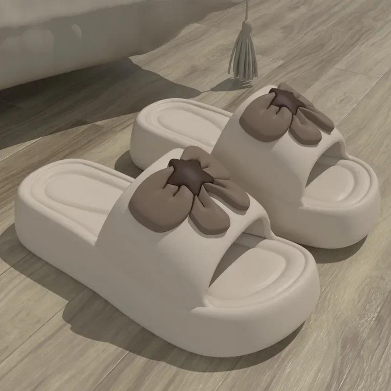 

Повседневные тапочки на платформе для женщин, летние милые дизайнерские туфли с бантом, туфли на плоской подошве для девочек, милая модная популярная домашняя обувь с толстой подошвой 35-36 белый