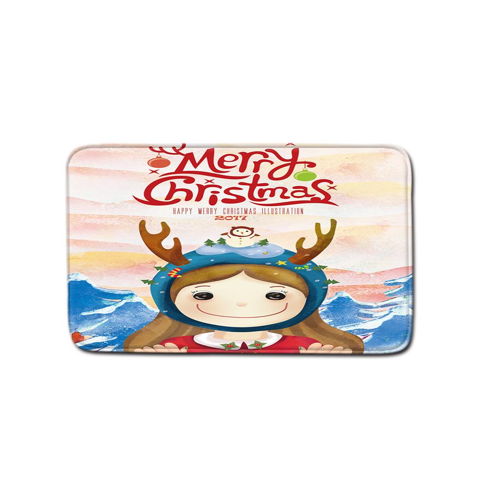 Christmas Shower Curtain Floor Mat Combination Four-Piece Set Bathroom Toilet Carpet Shower Room Mat Foot Mat