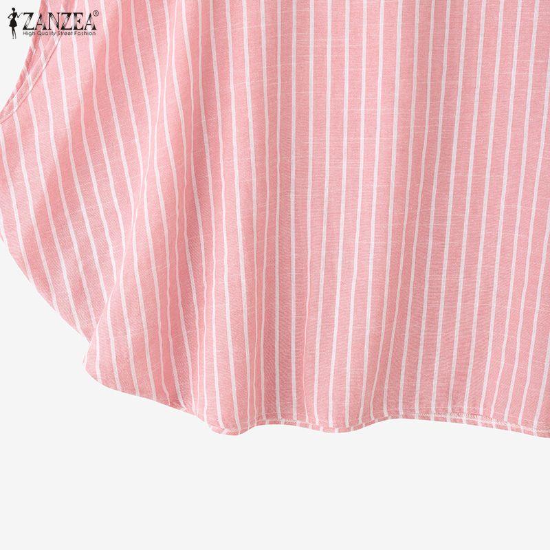 ZANZEA Women Casual Round Neck Dolman Sleeve Summer Stripe Blouse