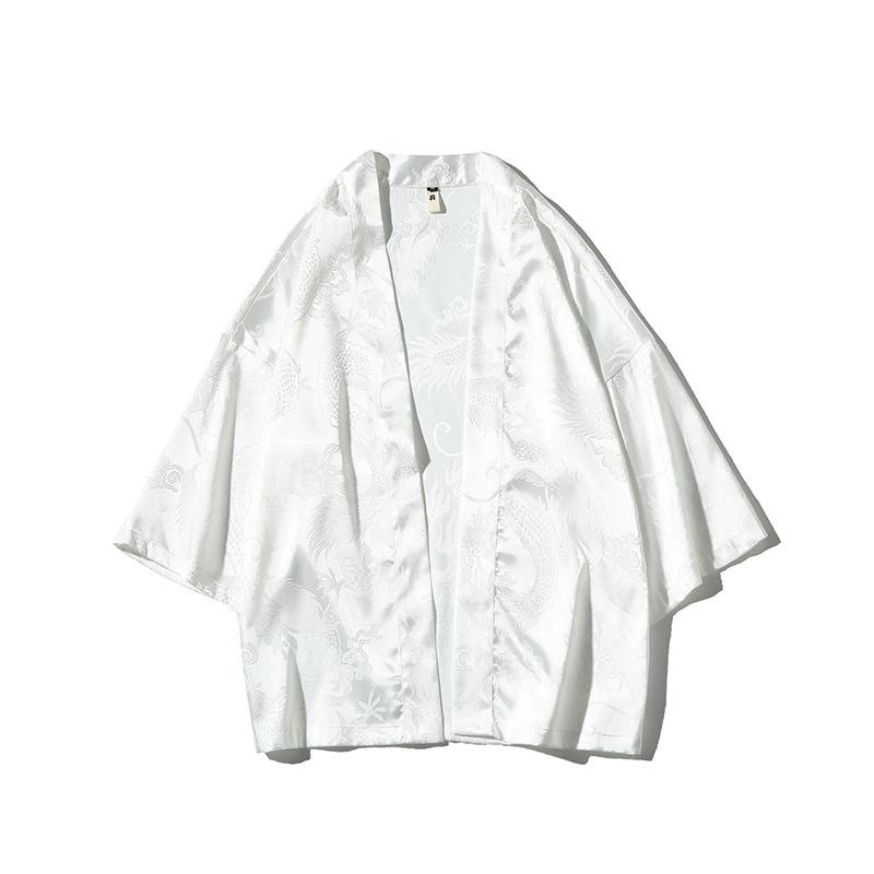 Chinese Style Suit Dark Flower Dragon Pattern Embroidery Men's Elastic Waist Pant Casual Sunscreen Clothing Dragon Robe Cardigan Hanfu Two-piece Suit