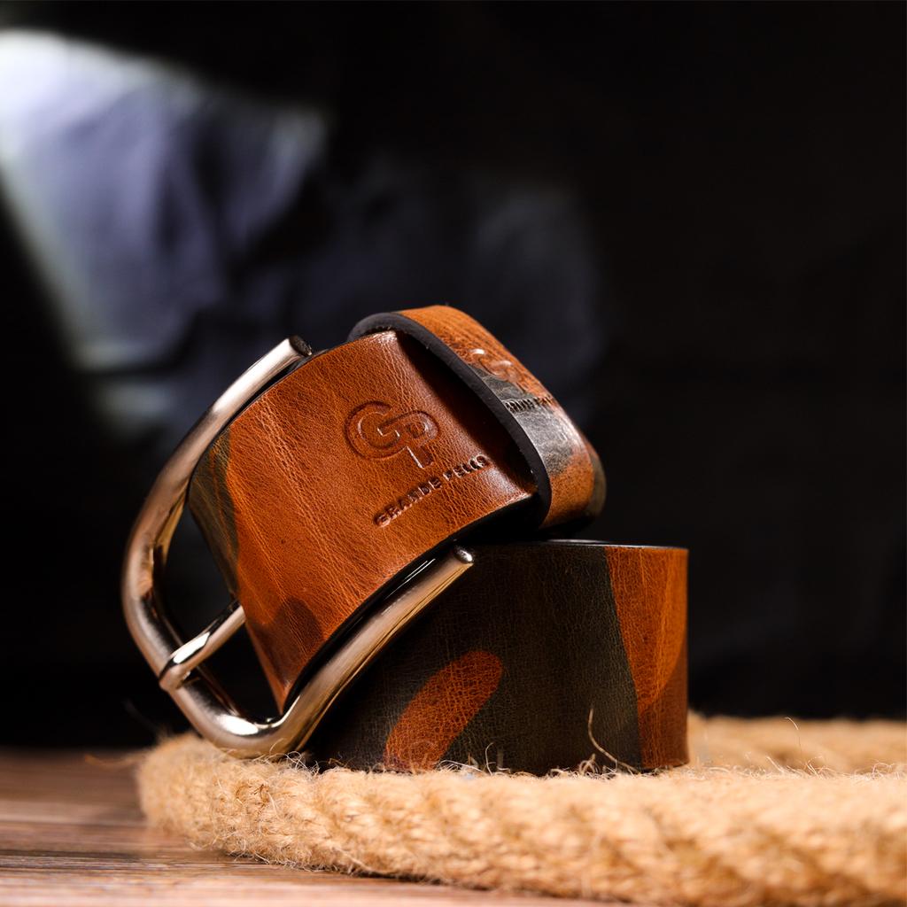 Belt for Men In Military Style Made of Genuine Leather GRANDE PELLE Leather Belt 21478 Multicolored