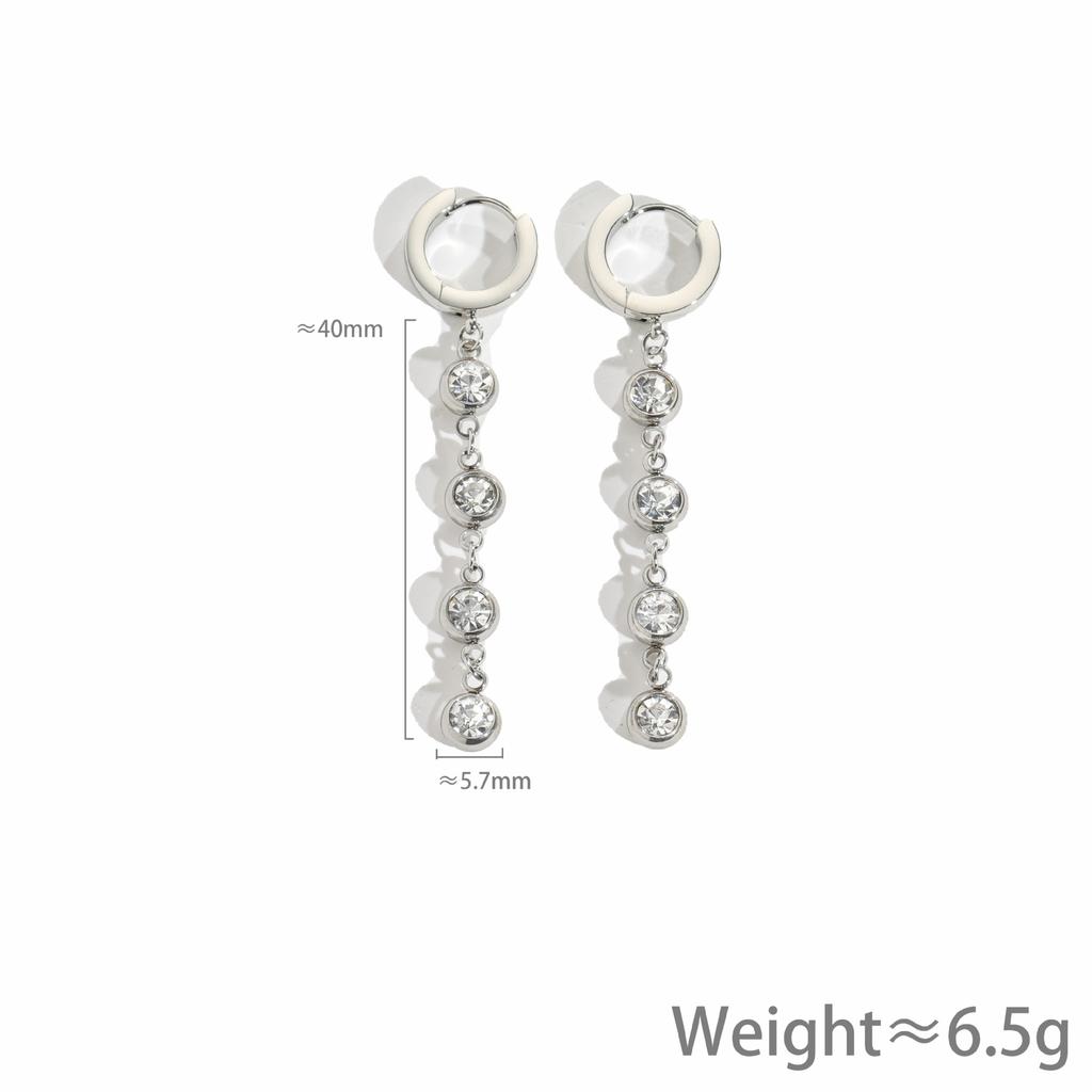 Fashion Personality Creative Earrings Stainless Steel Earrings High-End Zircon Tassel Niche Design