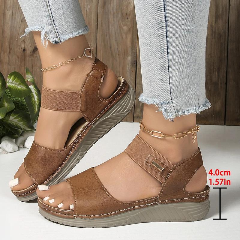 

Модные женские летние повседневные сандалии на танкетке 2025 Новые легкие сандалии на платформе для ходьбы Женские большого размера Комфортные Нескользящие Пляжная обувь 43