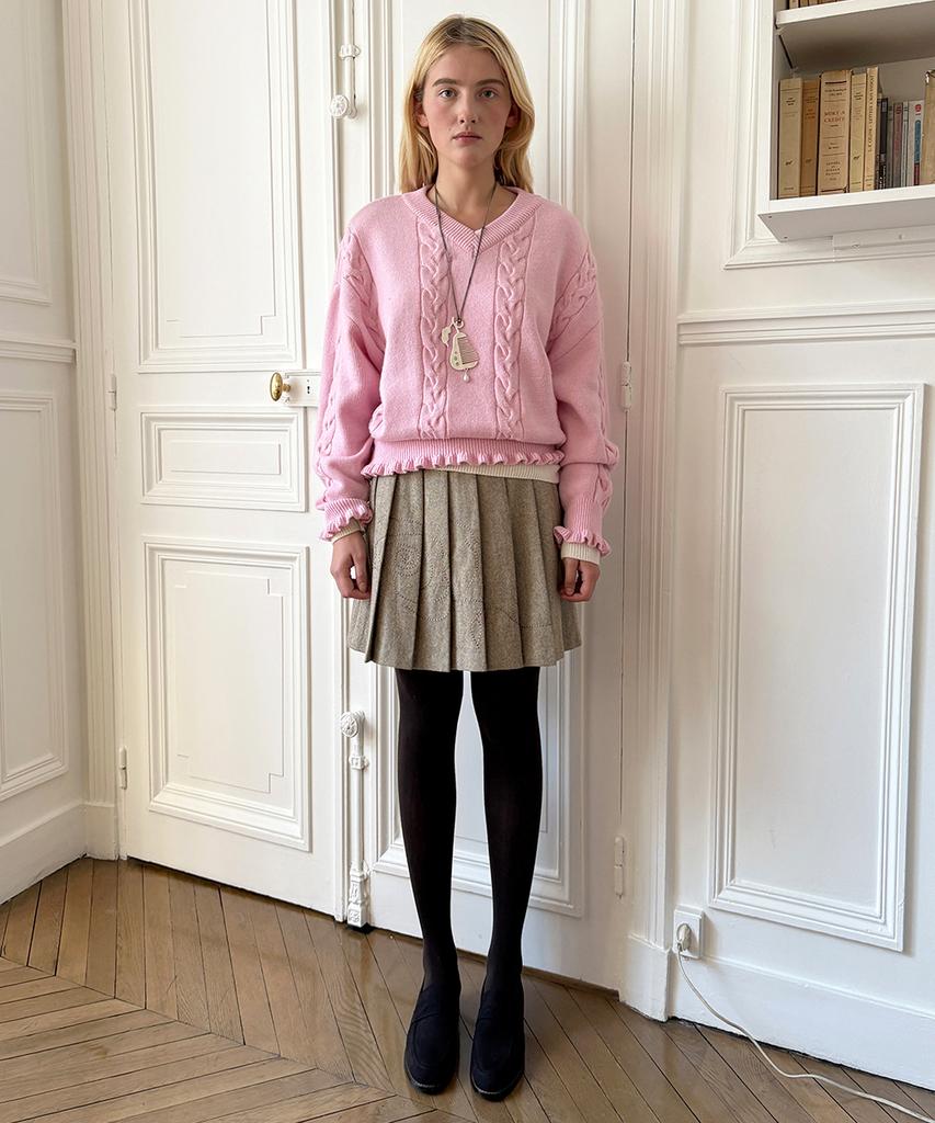 SINOON Sn Cable V-Neck Pullover (Pink)