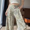 Women's High-Waist Retro Print Wide-Leg Linen Pants - Spring 2026 Collection