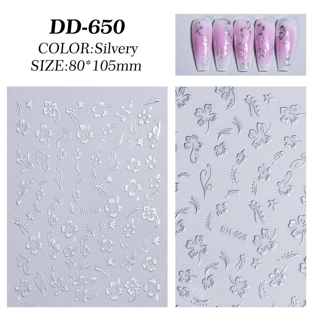 3D Magic Mirror Flower Nail Stickers with Adhesive - Japanese-Style Hot Stamping Design