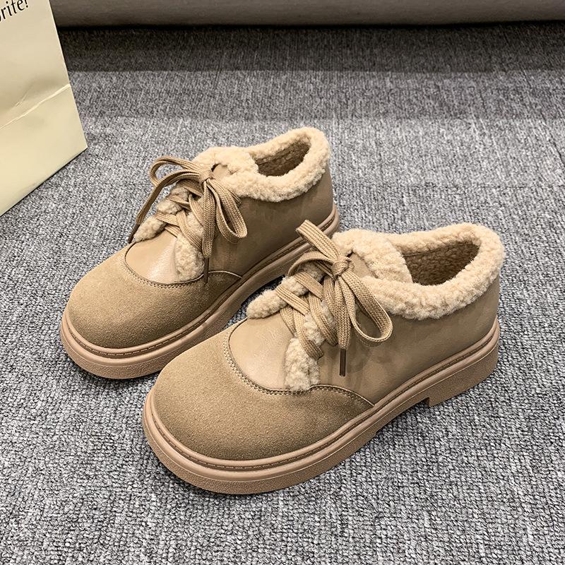 Fleece Casual Single Shoes Women's Autumn and Winter 2025 New Thick-soled Fluffy Shoes Wear Warm Cotton Shoes Muffin Single Shoes