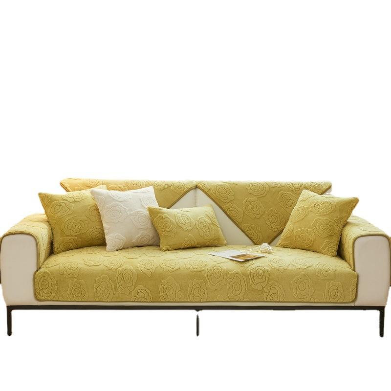 Winter Plush Jacquard Rose Sofa Cushion Anti-Slip Universal Simple Modern Seat Cushion Genuine Leather Cover Cover Cloth Towel