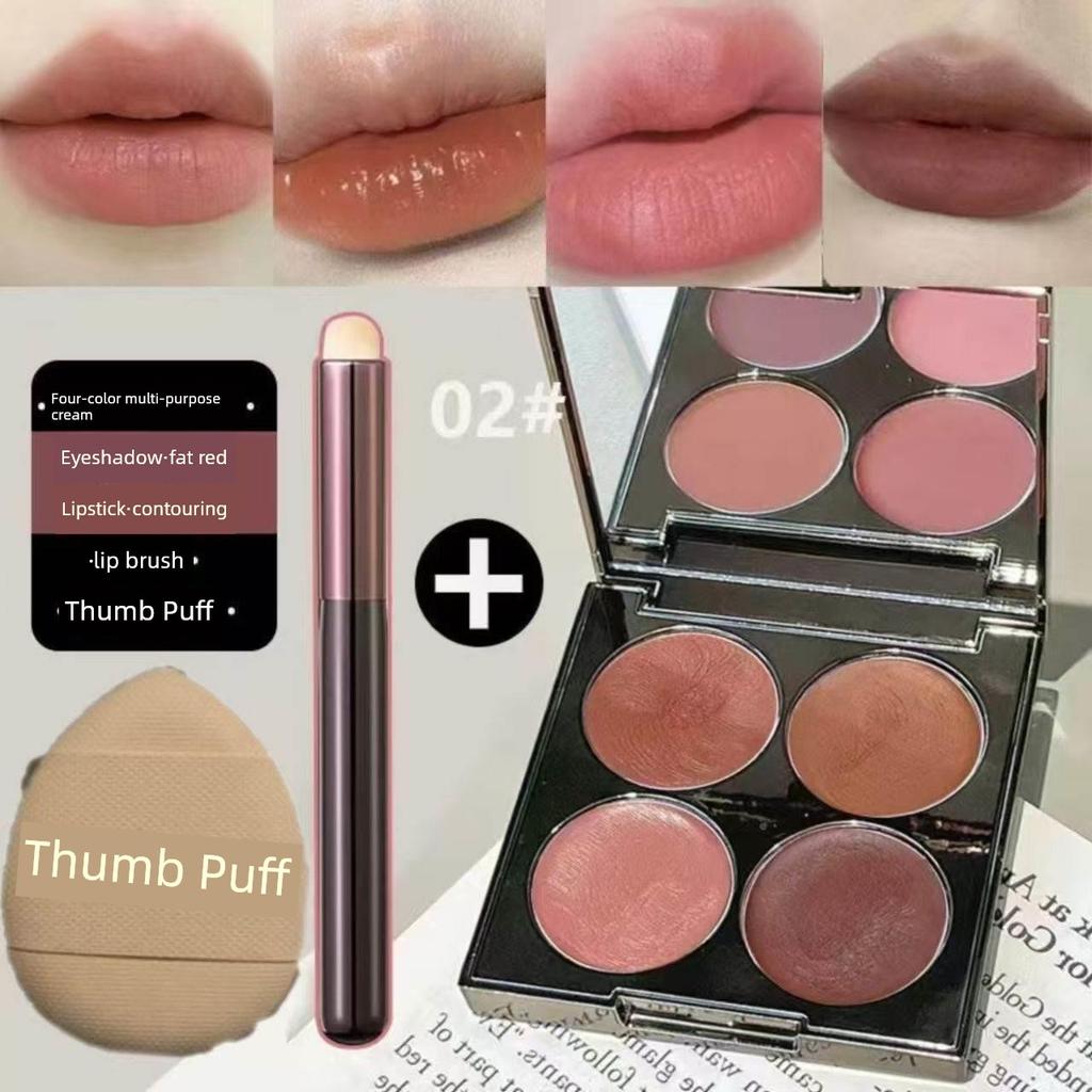 One Palette for Full Face Makeup! Four-Color Multi-Use Cream Blush, Eyeshadow, Lipstick, Highlighter, and Contour All-In-One Palette, Matte Lipstick