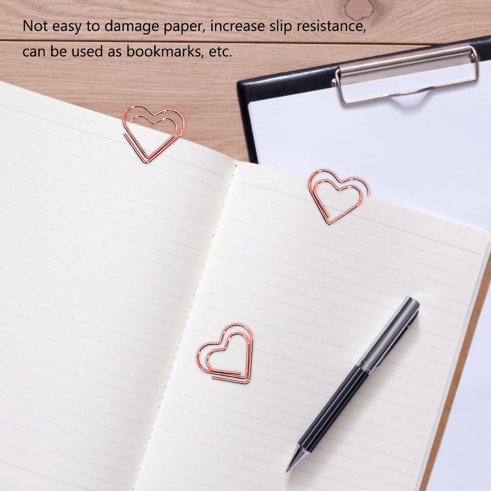 100Pcs Electroplated Metal Paperclips Heart Shaped Gold Paper Clips Office Clips  Scrapbook Making