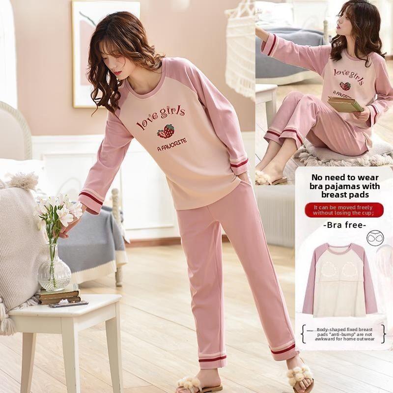 

Женский пижамный комплект с длинными рукавами, хлопковая мягкая одежда для сна, милые женские пижамы с героями мультфильмов, топы и брюки, костюм, пуловер с круглым вырезом, весенне-осенне-зимняя домашняя одежда 3XL
