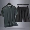 Sports Suit Men's Ice Silk Casual Loose Two-piece Set New Breathable Quick Drying Outdoor Round Neck T-shirt Shorts