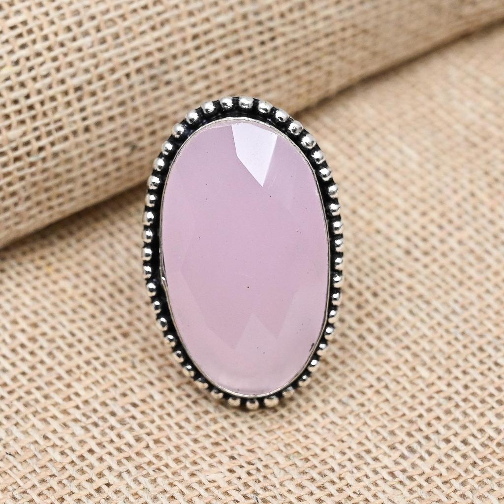 Pink Chalcedony Gemstone Solid 925 Sterling Silver Handmade Jewelry Excellent Ring