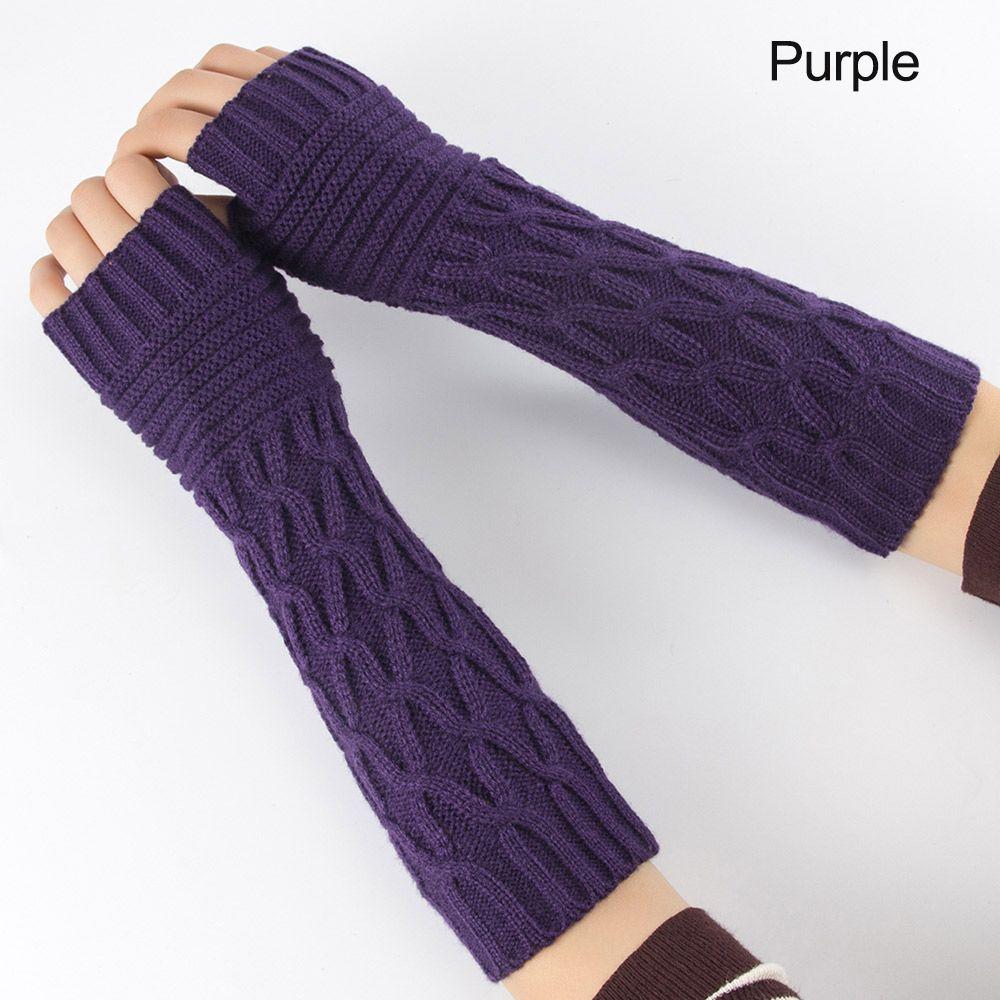 

Зимние эластичные конфетных цветов толстые теплые нарукавники митенки без пальцев длинные вязаные перчатки фиолетовый
