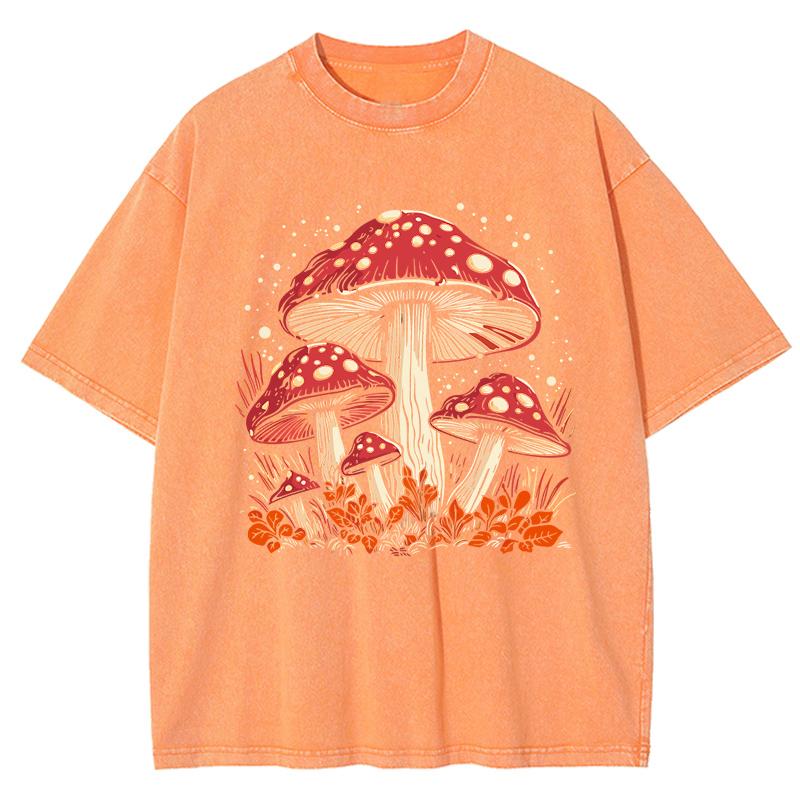 Red Mushroom Personality Graphic Print Women Washed T-Shirts Summer Cotton T Shirt Y2K Loose Short Sleeves Clothes
