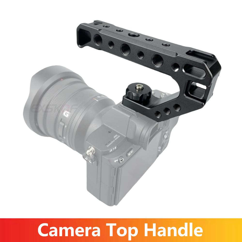 Top Handle Grip Universal Aluminium Alloy Handgrip Holder with Cold Shoe Mount 1/4" & 3/8" Holes for DSLR Camera Cage Microphone