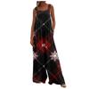 Women's Christmas Print Solid Wide Leg Strapless Tank Pocket Casual Onesie
