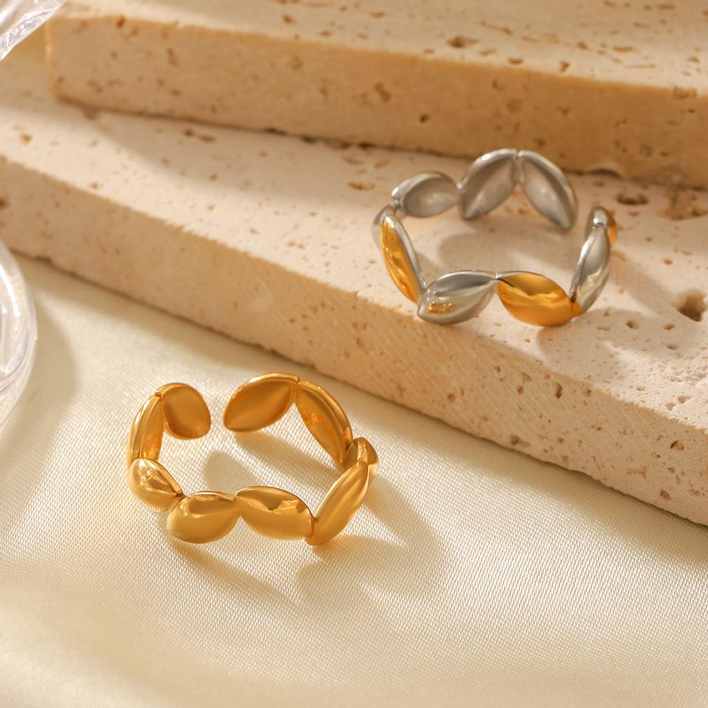 Irregular Open Ring with Gold Beans, Niche Design, Non-fading Titanium Steel Ring for Women