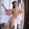 Extremely Hanfu Court Soft Chinese Style Maid Maid Photo Free Pink Sheer Halter Neck [Qeozts] Cosplay, Sexy, Sexy, Cute, Set, Style, Temptation,