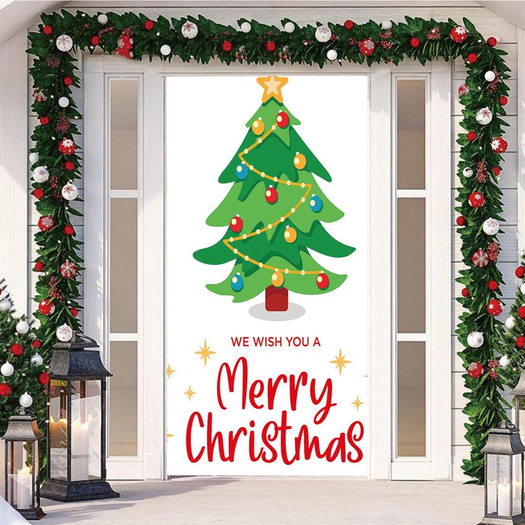 Four-Sided Stretch Christmas Door Cover - Easy Install with Festive Pattern