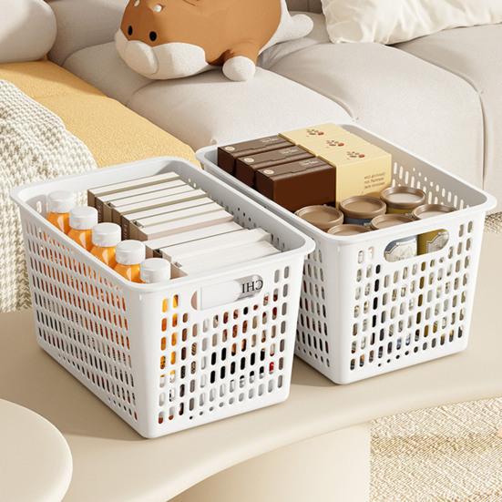 4Pcs Storage Baskets with Handle Large Capacity Hollow Breathable Stackable Decorative Toys Clothes Storage Containers