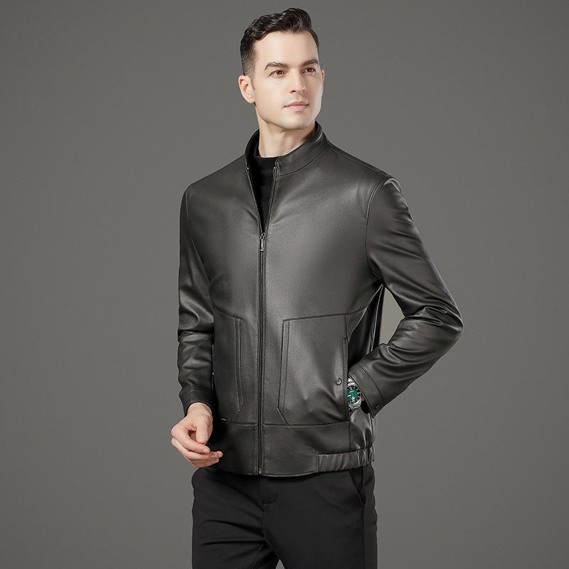 Big Brand Genuine Leather Jacket for Men Autumn and Winter Casual Stand Collar Sheepskin Jacket Middle-aged Leather Jacket Thick