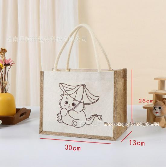 Hand-Painted Graffiti Canvas Tote Bag - Yellow Linen Logo Pattern