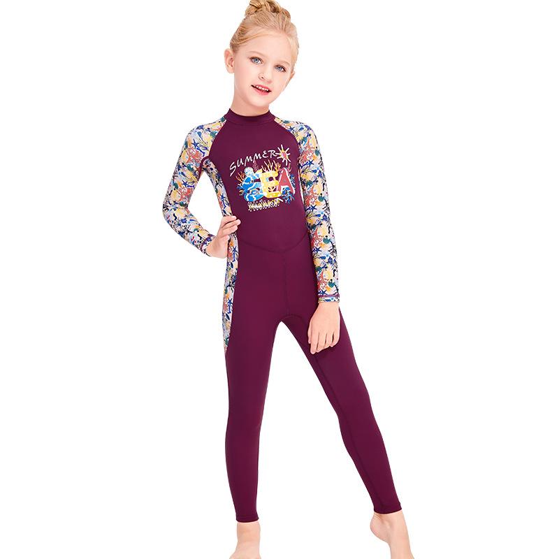 Children's Long Sleeve One-Piece Swimsuit - Sun Protection, Quick-Dry, Ideal for Snorkeling and Training.