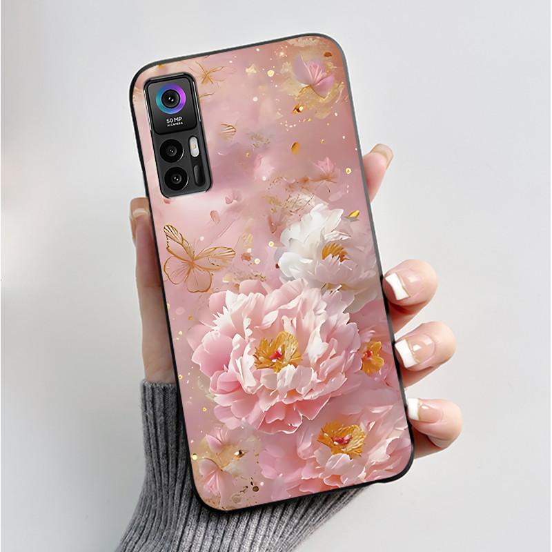 Case For TCL 30 Plus 30 5G T676K T676J T676H T776H Phone Case Fashion Butterfly Flowers Black Silicone Shockproof Cover Casing