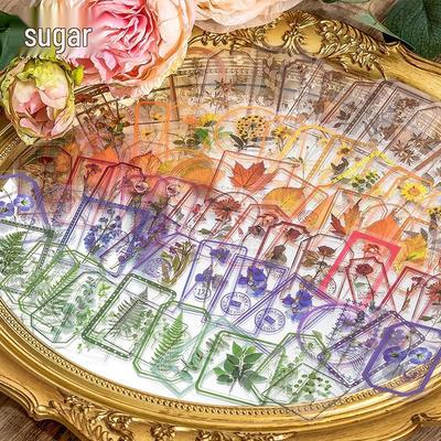 Sugar Poetry PET Stickers: Flowers In Mist Series - 30-Page Pack, 6 Floral Designs for Journals & DIY Projects
