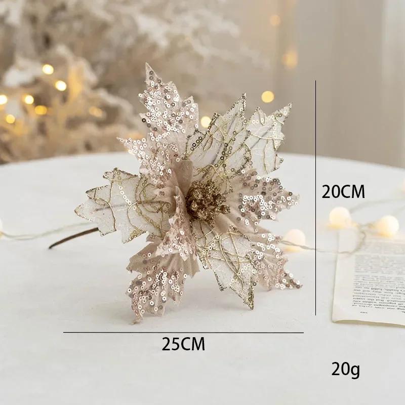 2025 Christmas High-end Flannelette Simulation Flower 28cm Golden Champagne Christmas Tree Decoration Flower Arrangement