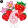 9pcs Strawberry Balloons Kits Birthday Decorations for Girls 32inch 0-9 Number Balloons for Strawberry Birthday Party Decors