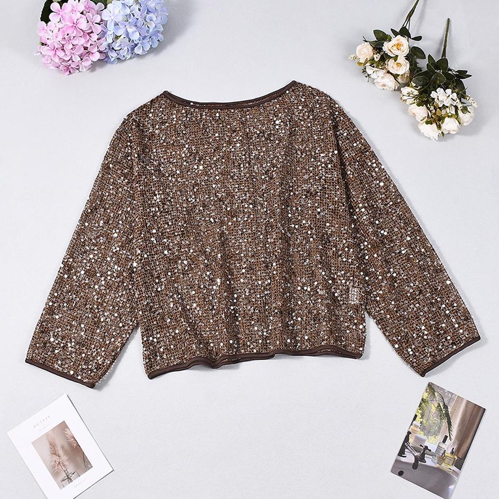 Autumn 2025 Asymmetrical Neckline Sequined Cutout Top for Women