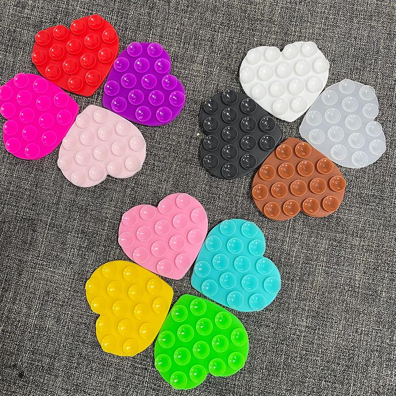 1pcs Heart Suction Cup Phone Mount Sticky Mobile Phone Stand Strong Grip Holder Silicone Double-Sided Phone Case for Selfies