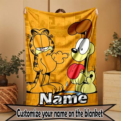 Personlig tilpasset Garfield-printpledd med eget navn, Hjemmeinnredning, Soverom, Sofa, Camping, Stue, Gaver til Bursdag Jul