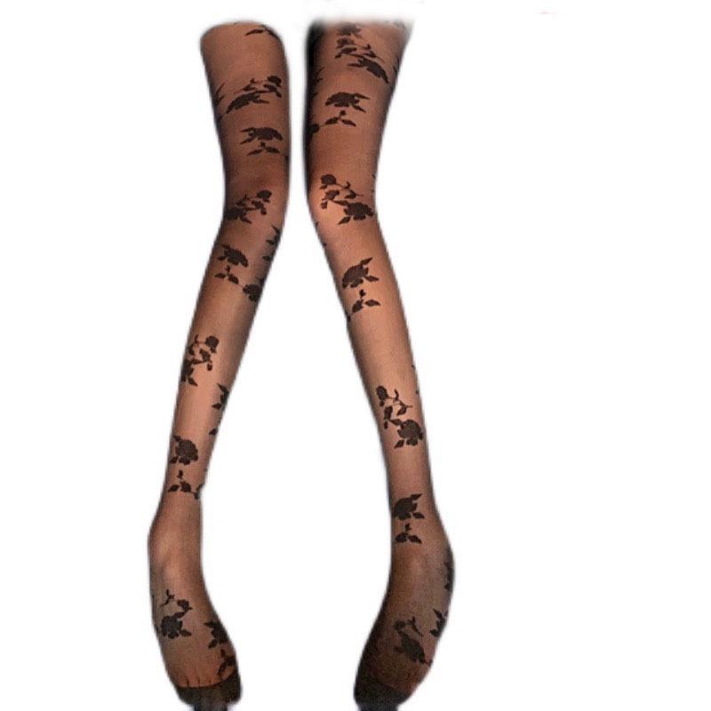 2024 Embroidered Rose Stockings - White Flower Lace Silk Pantyhose for Spring & Autumn