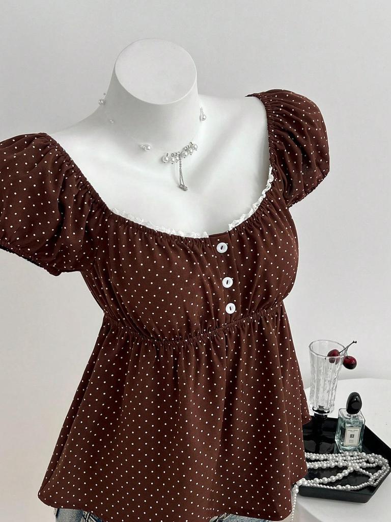 Polka Dot U-Neck Slimming Short Sleeve Summer Dress