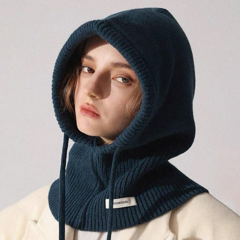 100% Australia Wool Balaclava Hat Winter Knitted Hooded Caps Outdoor Warm One-Piece Neck Collar Beanies Hats Bonnet For Women