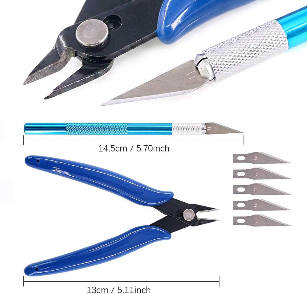 Portable Moddeler Tool Set with Storage Box Beginner Basic-Model Assembly Tweezers Pliers Sandpaper for Model Building Repairing