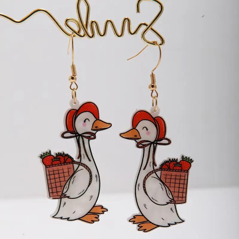 Cross-border new cartoon animal duckling earrings creative funny flat acrylic European and American cute animal earrings