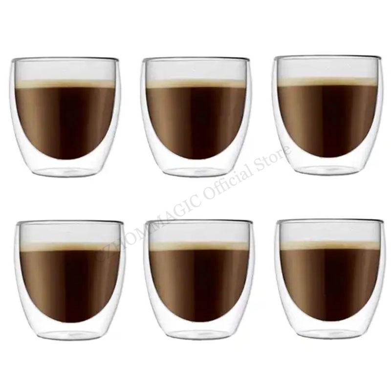 12/6/4/2Pcs 80ml Double Wall Glass Cup Egg Shape Coffee Mug Transparent Heat Resistant Tea Beer Drink Mini Espresso Coffee Cups