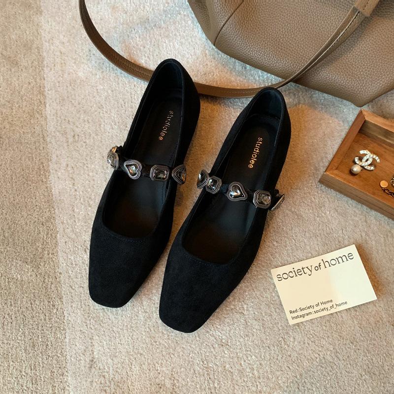 

Shoes temperament small square head love leopard print diamond belt Mary Jane single shoes women 34 чорний